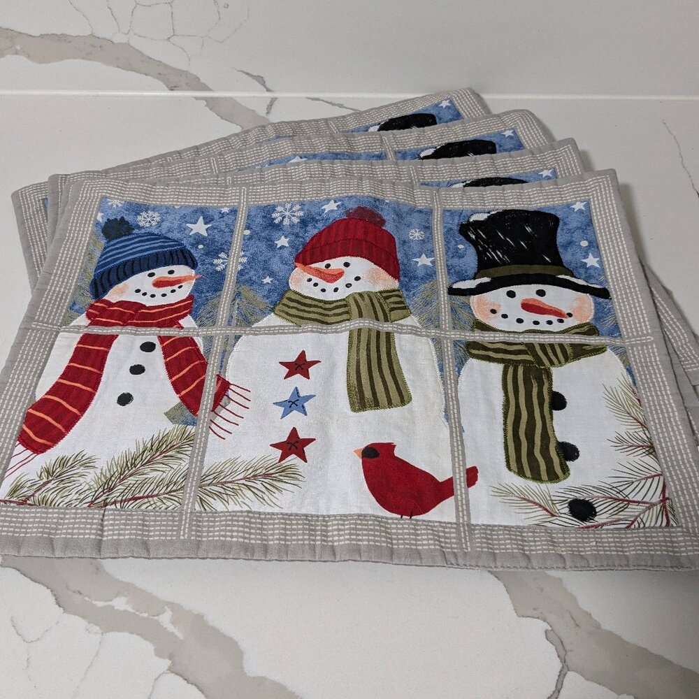 St. Nicholas Square Winter Themed Cotton Quilted Placemats Set of 4